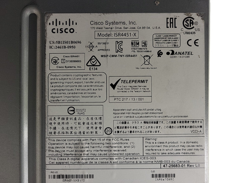 Cisco | ISR4451-X/K9 V10 | 4451-X 4-Port Gigabit Wired Router  Q$
