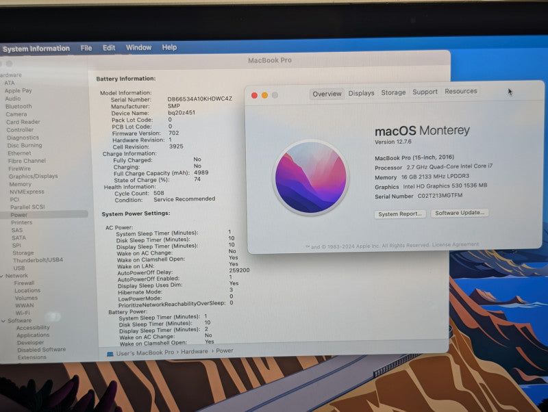Apple MacBook PRO 15 inch 2016 i7-6820HQ 16GB RAM 500GB Storage  -
