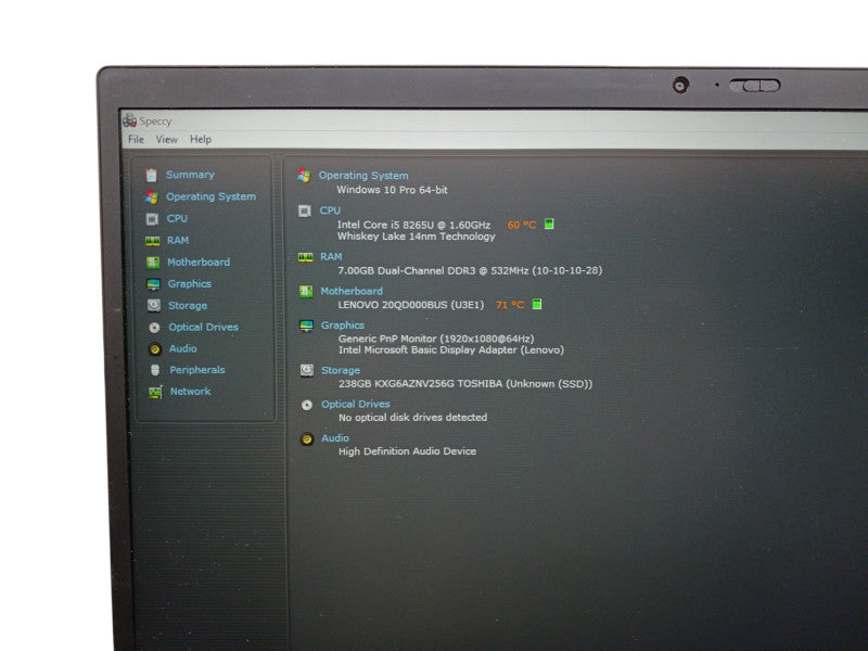 Lenovo ThinkPad X1 Carbon Intel i5-8265U @1.6Ghz 8GB RAM 256GB SSD  BudLap