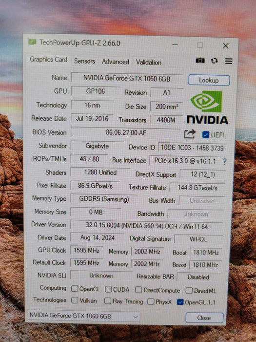 GIGABYTE NVIDIA GTX 1060 6GB PCIE %