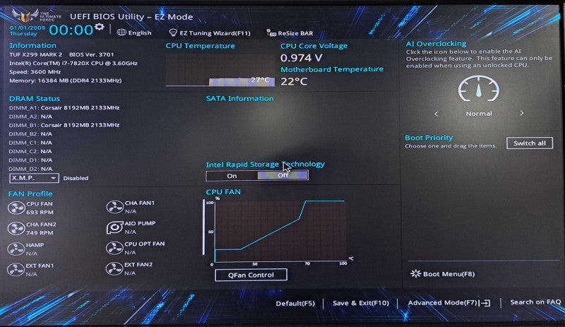 Custom Gaming PC ASUS TUF X299 MARK 2 i7-7820X 16GB RAM 750W PSU NO HDD/GPU Q