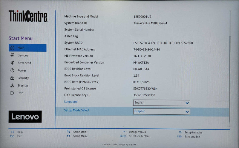 Lenovo ThinkCentre M80q Gen 4, i5-13500T, 16GB RAM, 256GB NVMe, PWR