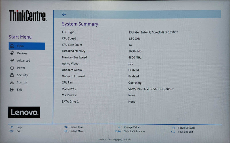Lenovo ThinkCentre M80q Gen 4, i5-13500T, 16GB RAM, 256GB NVMe, PWR