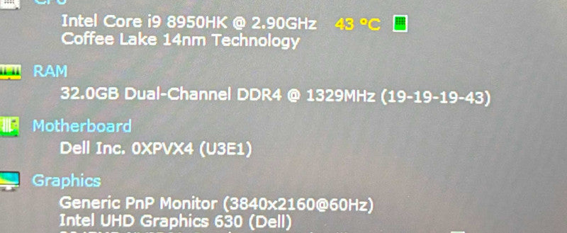 Dell Precision 7530 4K i9-8950HK@2.9GHz QUADRO P3200 6GB GPU 32GB 256SSD  Lap200