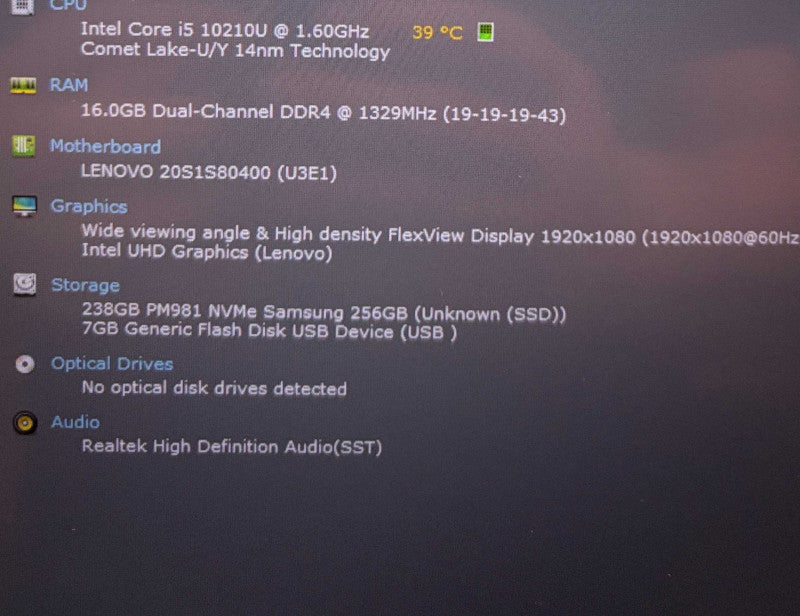 Lenovo ThinkPad T14 Gen 1 Core i5-10210U@1.6GHz 16GB RAM 256GB SSD Q Lap200
