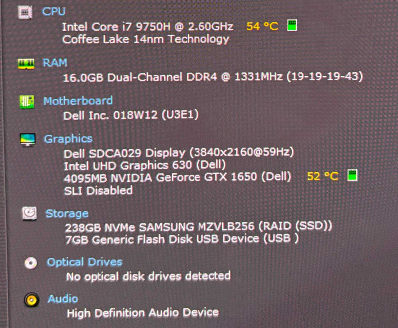 Dell XPS 15 7590 4K i7-9750H@2.6GHz GTX 1650 4GB GPU 16GB RAM 256GB SSD  Lap200
