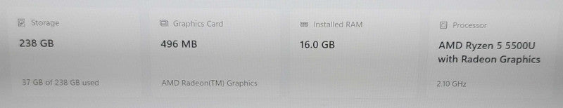 Dell Inspiron 15 5515 Ryzen 5 5500U 16GB DDR4 256GB SSD READ β Lap200