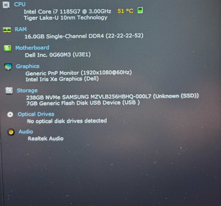 Dell Latitude 5520 TOUCH i7-1185G7 vPRO 16GB RAM 256GB SSD No Power Adapter Q Lap200