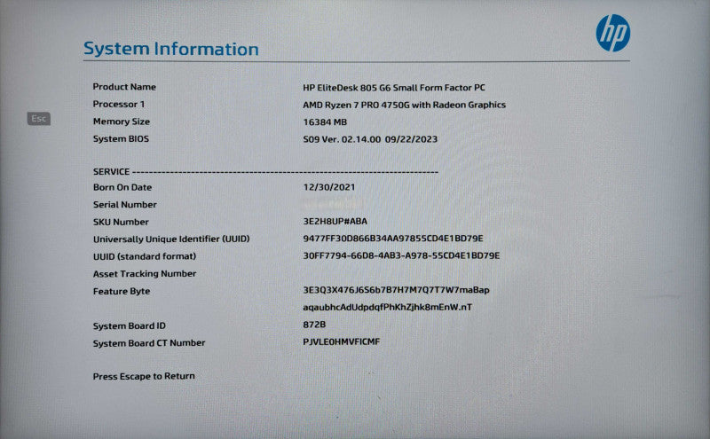 HP EliteDesk 805 G6 SFF, Ryzen 7 PRO 4750G, 16GB DDR4, 256GB NVMe