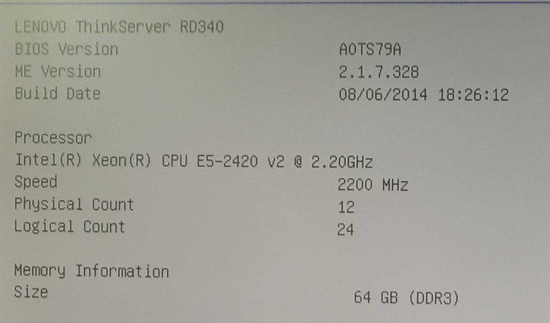 Lenovo ThinkServer RD340 - 2x Xeon E5-2420 v2, 64GB DDR3, LSI SAS 9440-8i