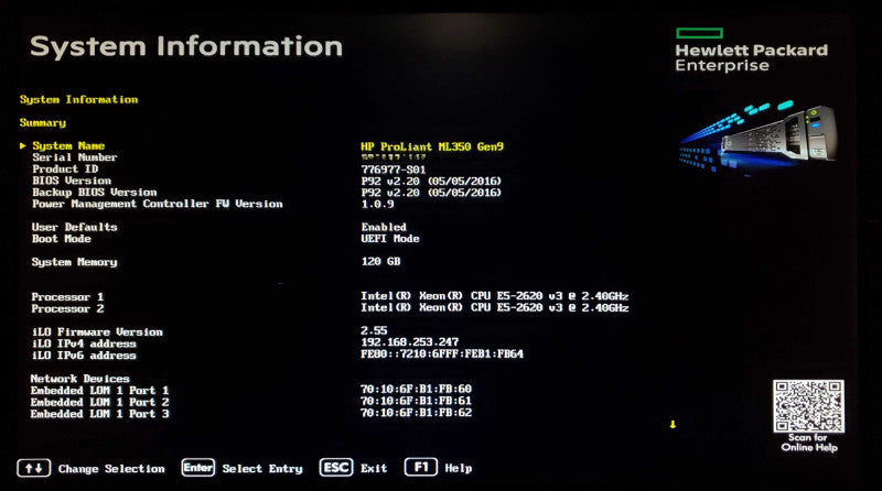 HP ProLiant ML350 Gen9 2x Xeon E5-2620 v3 120GB DDR4 P440ar - No HDD