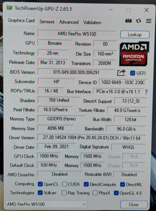 AMD FirePro W5100 4GB GDDR5 Graphics Card | 4x DisplayPort