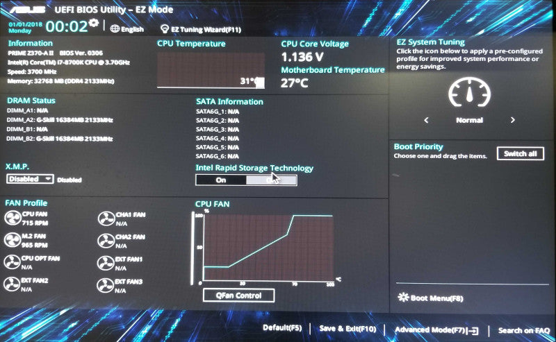 Custom PC with ASUS Z370-A II, I7-8700k CPU 3.70GHz, 32GB RAM - No HDD / OS