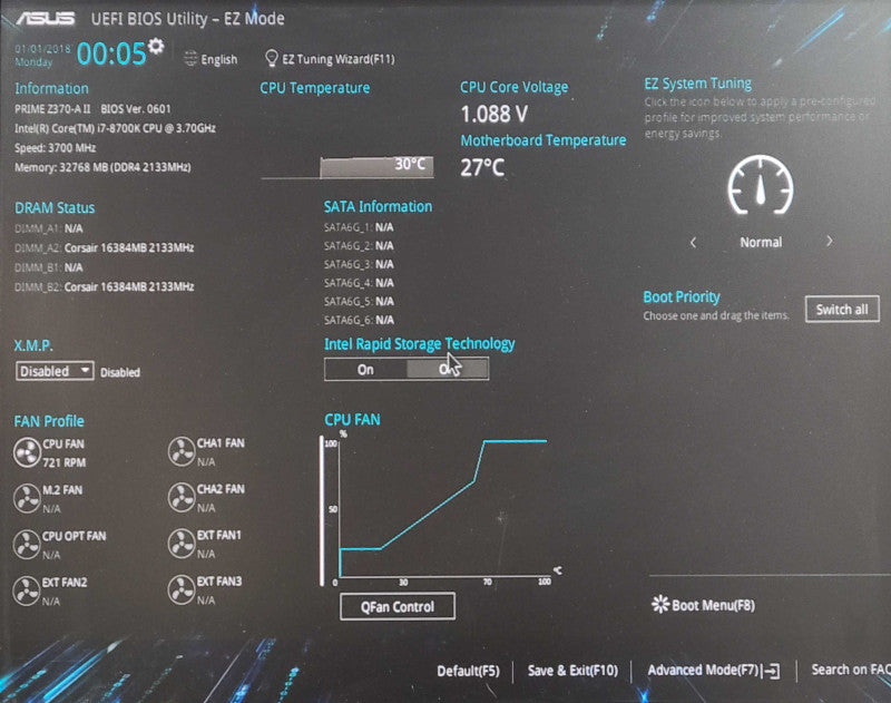 ASUS PRIME Z370-A II W/ Core i7-8700K @ 3.70GHz & 32GB DDR4
