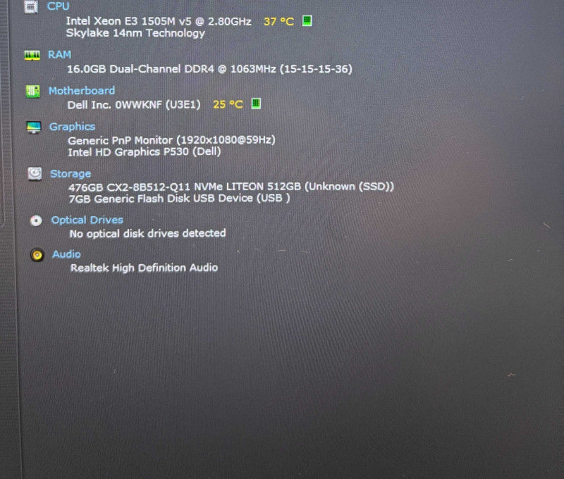 Dell Precision 5510 XEON E3-1505M v5@2.8GHz M1000M 2GB GPU 16GB RAM 512SSD Q Lap200
