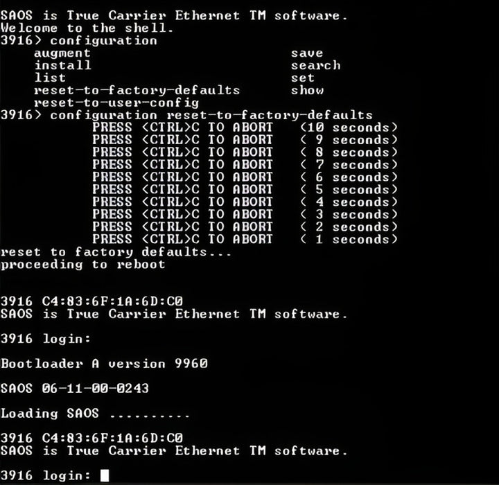 Ciena 3916 170-3916-904 Service Delivery Switch, Factory Reset