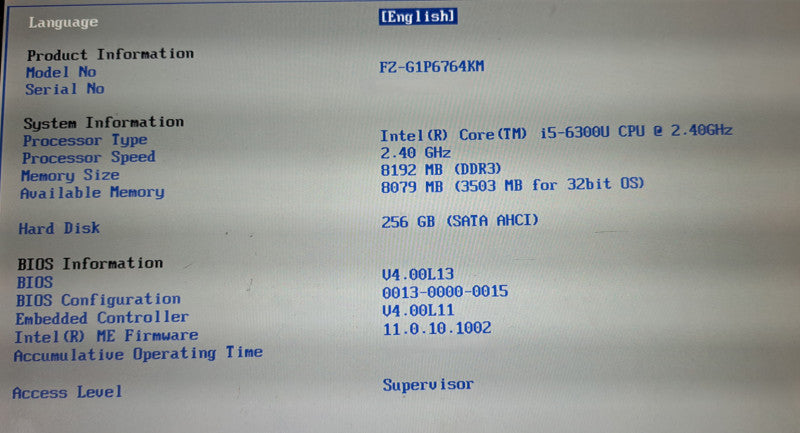 Panasonic Thoughbook FZ-G1 i5-6300U CPU|8GB DDR3 RAM|250GB SSD