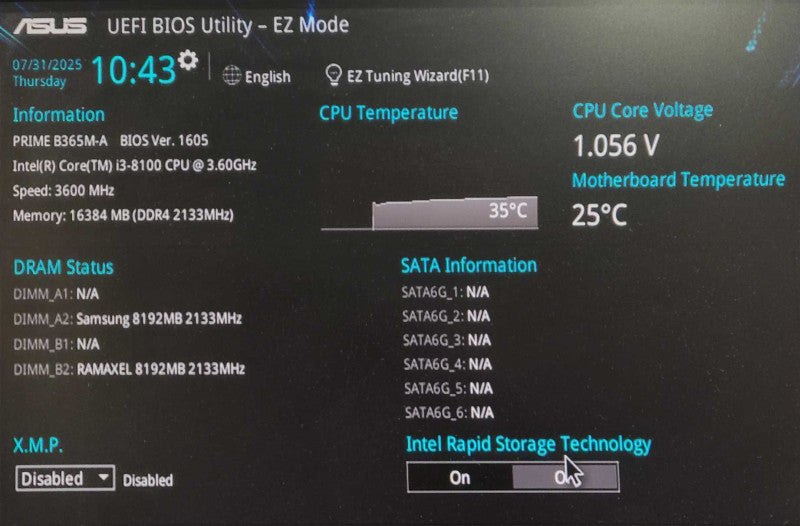 ASUS PRIME B365M-A Motherboard W/ Core i3-8100 @ 3.60GHz + 16GB DDR4