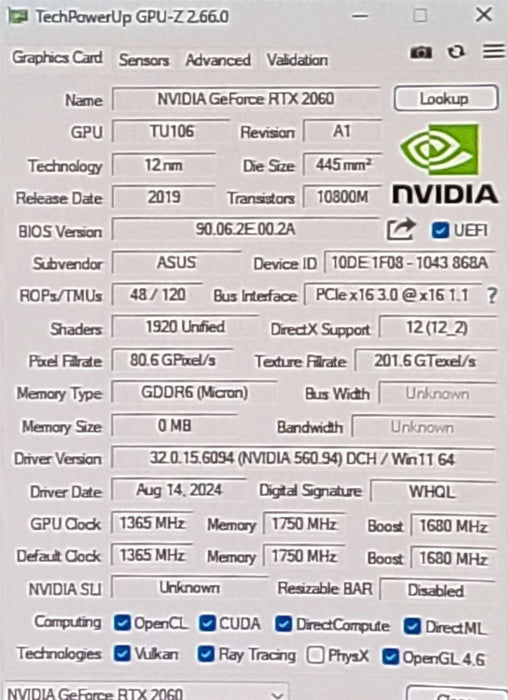 Asus TURBO GeForce RTX 2060 6GB GDDR6 Graphics Card TURBO-RTX2060-6G