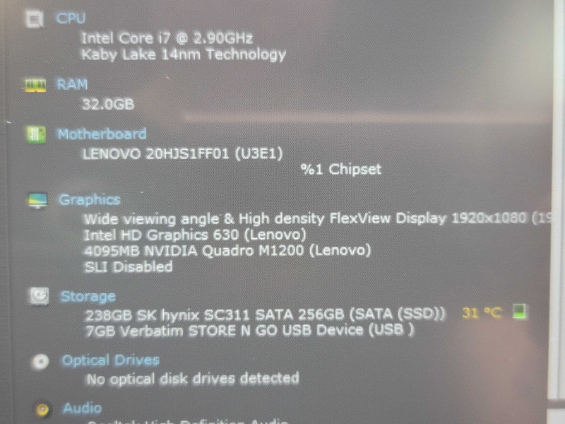 Lenovo ThinkPad P51 i7-7820HQ 32GB DDR4 Quadro M1200 256GB SSD Touch!   β Lap200