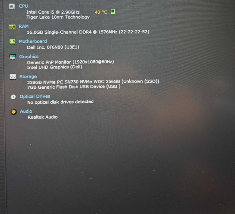 Dell Latitude 5521 i5-11500H@2.9GHz vPRO 16GB RAM 256GB SSD  Lap200