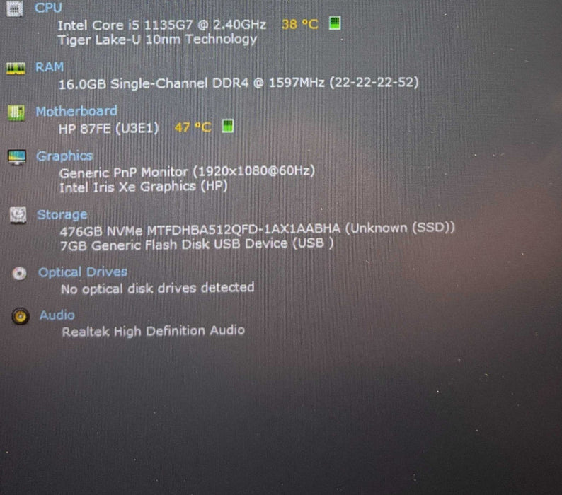 HP Laptop 15 Core i5-1135G7@2.4GHz 16GB RAM 256GB SSD  Lap200