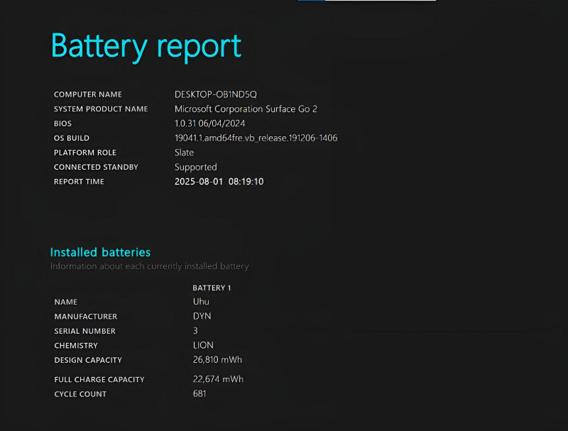 Microsoft Surface Go 2 (1927), Intel m3-8100Y 1.10GHz, 8GB DDR3, 256GB NVMe  BudLap