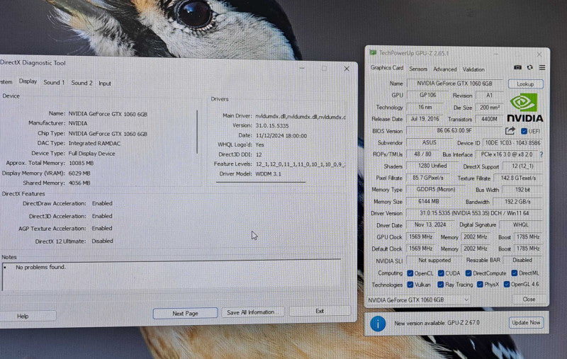 ASUS NVIDIA GeForce GTX  Dual 1060 6GB GDDR5 HDMI DVI DP GraphicsCard