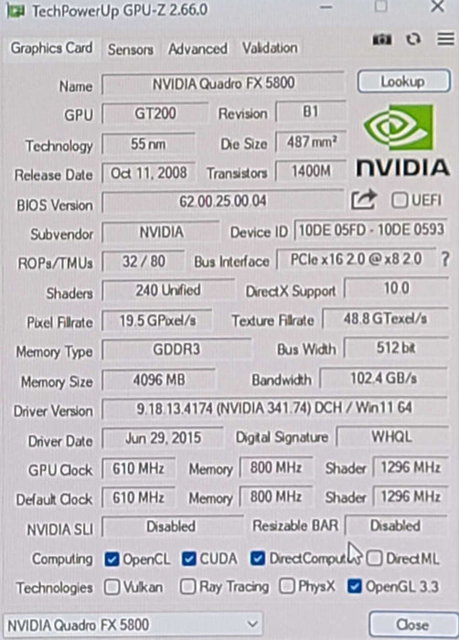 NVIDIA QUADRO FX 5800 4GB GDDR3 Graphics Card