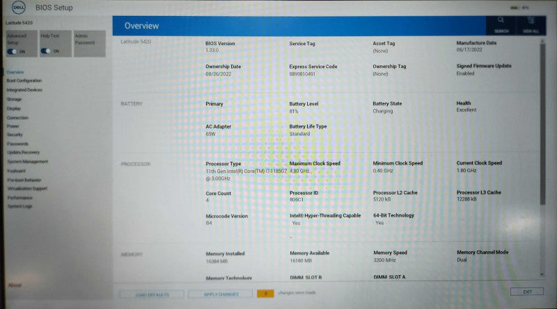 Dell Latitude 5420, i7-1185G7 3.00GHz, 16GB DDR4, 256GB NVMe w/ 65W PWR  Lap200