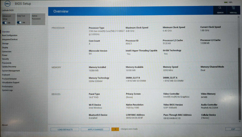 Dell Latitude 5420, i7-1185G7 3.00GHz, 16GB DDR4, 256GB NVMe w/ 65W PWR  Lap200