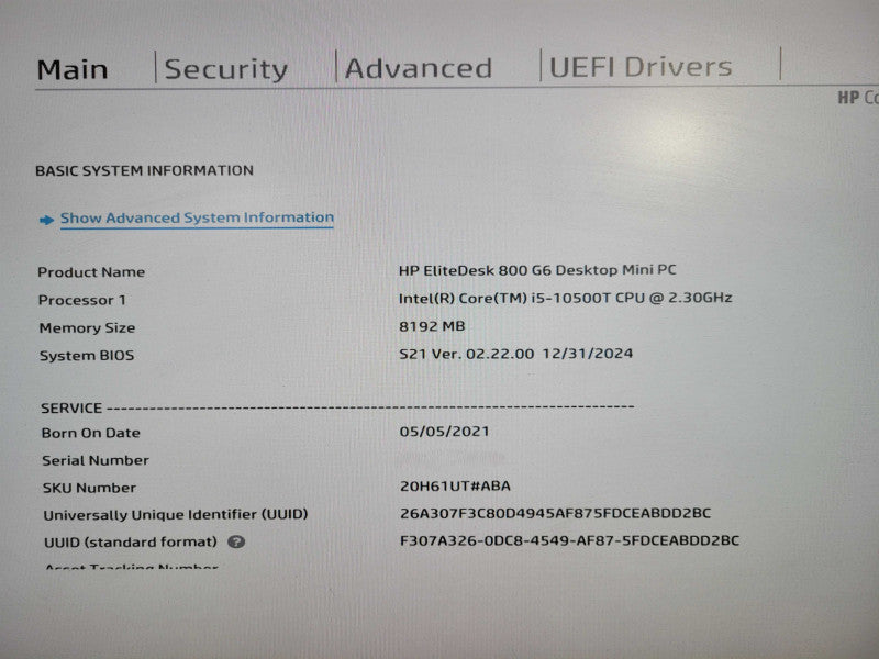 HP EliteDesk 800 G6 Desktop Mini PC, i5-10500T 8GB DDR4, 256GB NVMe, PWR !