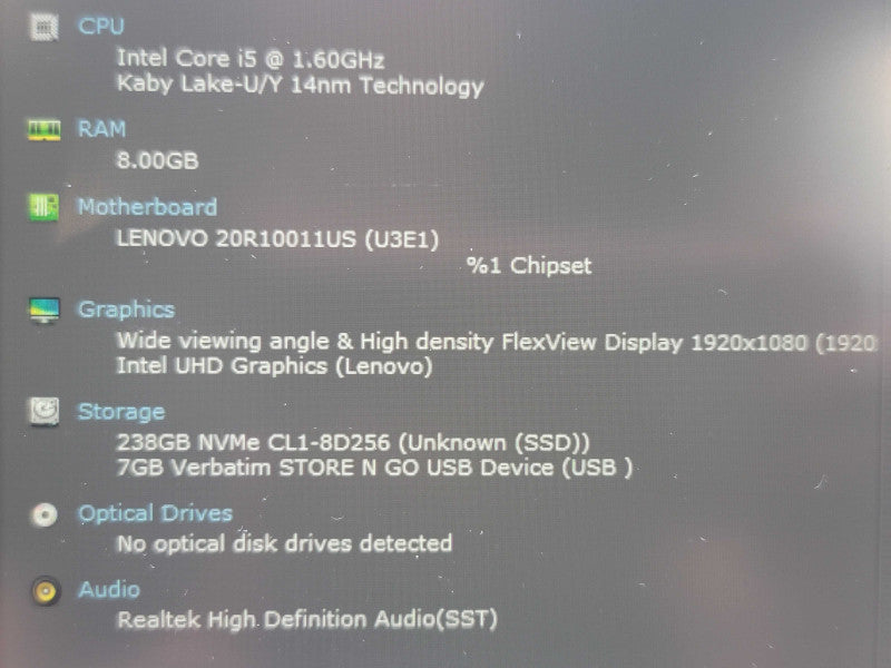 Lenovo ThinkPad X1 Carbon i5-10210U 8GB RAM 256GB SSD READ  β Lap200