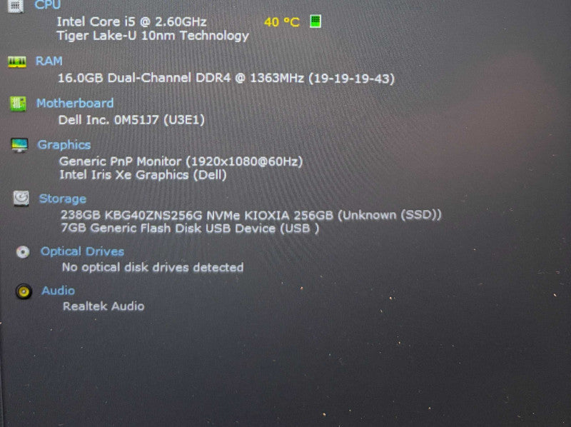 Dell Latitude 5420 TOUCH i5-1145G7@2.6GHz 16GB RAM 256SSD No Power Adapter Q Lap200