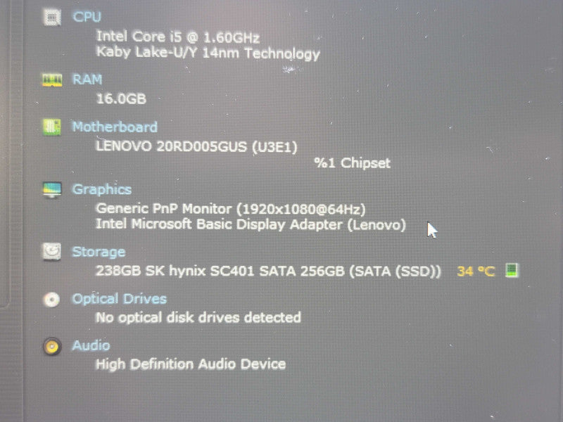 Lenovo ThinkPad E15 i5-10210U 16GB DDR4 256GB SSD NO AC ADAPTER  β Lap200
