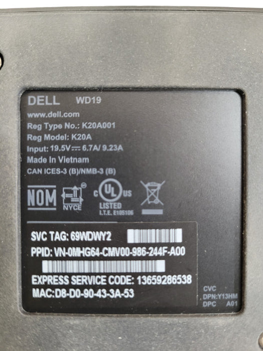Dell WD19 Docking Station With Power Adapter