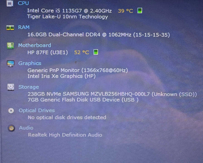 HP Laptop 15 Core i5-1135G7@2.4GHz 16GB RAM 256GB SSD READ  Lap200