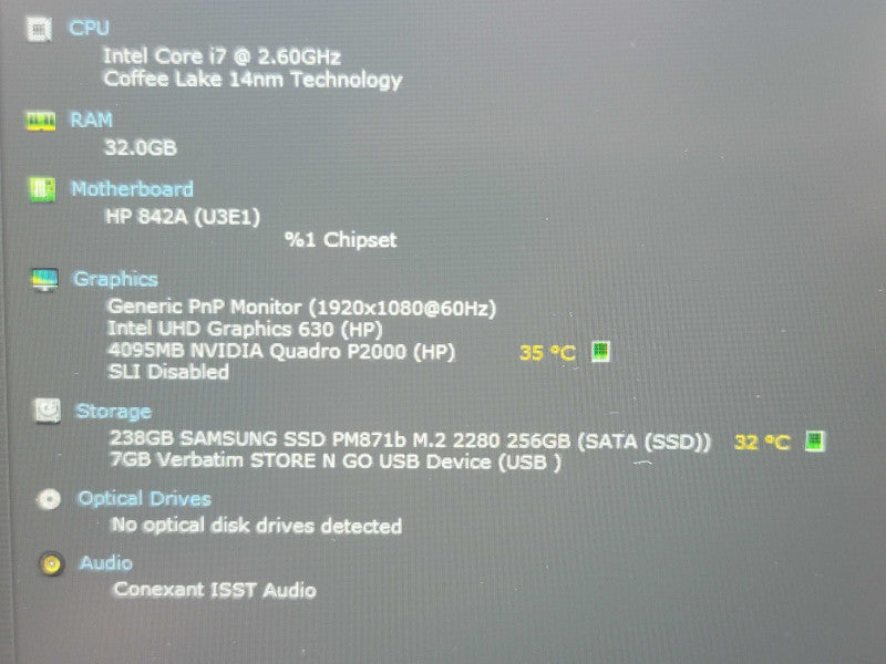 HP ZBook 15 G5 i7-8850H 32GB DDR4 Quadro P2000 256GB SSD No Adapter Qβ Lap200