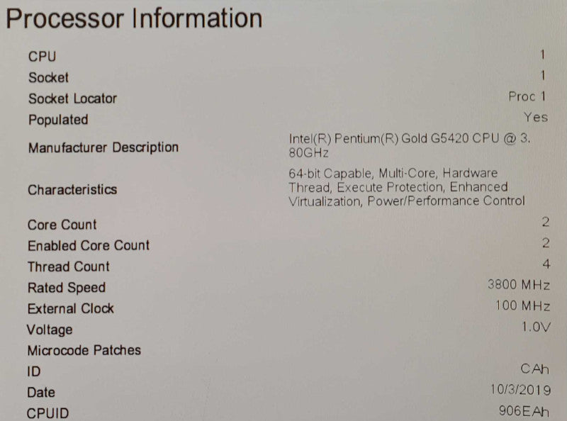 HPE ProLiant DL20 Gen10 - Pentium Gold G5420 @ 3.8GHz, 16GB DDR4, S00i SR