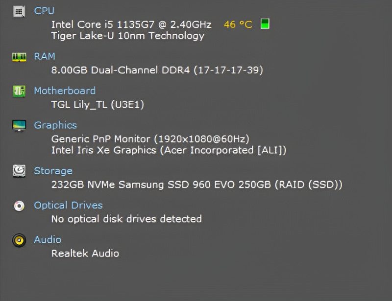 Acer Aspire 5 A515-56, i5-1135G7, 8GB DDR4, 256GB NVMe, PWR, FR Keyboard  Lap200