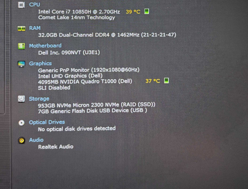 Dell Precision 7550 i7-10850H QUADRO T1000 4GBGPU 32GB RAM 1TB SSD READ!  Lap200