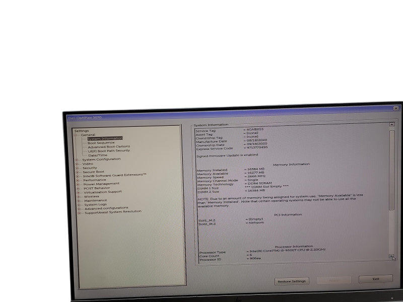Dell OptiPlex 3070 Micro i5 - 9500T @ 2.20GHz 16GB DDR4 Ram  Qθ