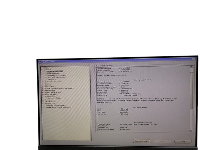 Dell OptiPlex 7070 i7 - 9700 @ 3.00GHz 16GB DDR4 Ram  θ