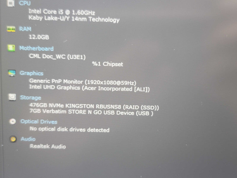Acer Aspire A515-54 i5-10210 12GB RAM 512GB M.2 READ  β Lap200