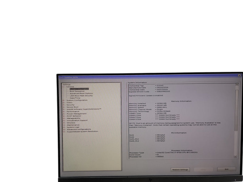 Dell OptiPlex 5070  i7 - 9700 @ 3.00GHz 16GB DDR4 Ram θ