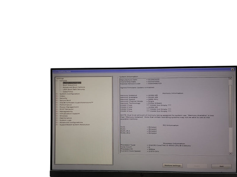 Dell OptiPlex 7070 i5 - 9500 @ 3.00GHz 16GB DDR4 Ram θ