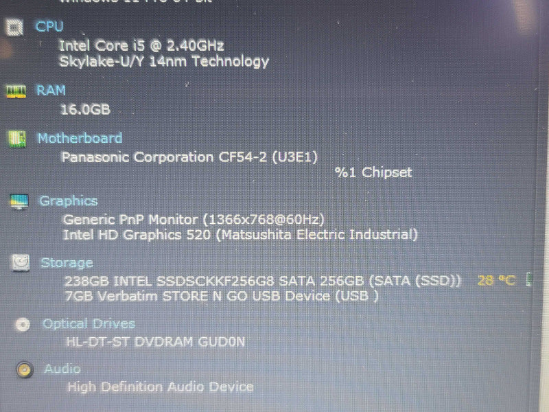 Panasonic ToughBook CF-54 i5-6300U 16GB DDR4 256GB SSD READ β BudLap