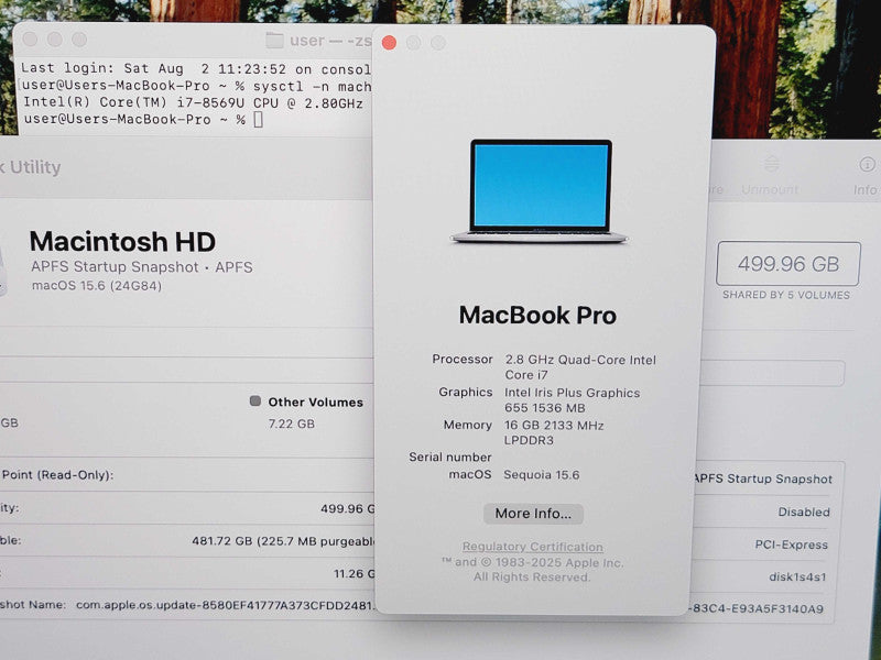 Apple Macbook Pro 2019 4-Core i7-8569U @ 2.8GHz 16GB DDR3 500GB SSD