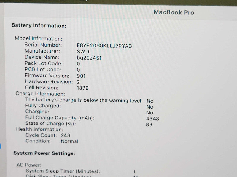 Apple Macbook Pro 2019 4-Core i7-8569U @ 2.8GHz 16GB DDR3 500GB SSD