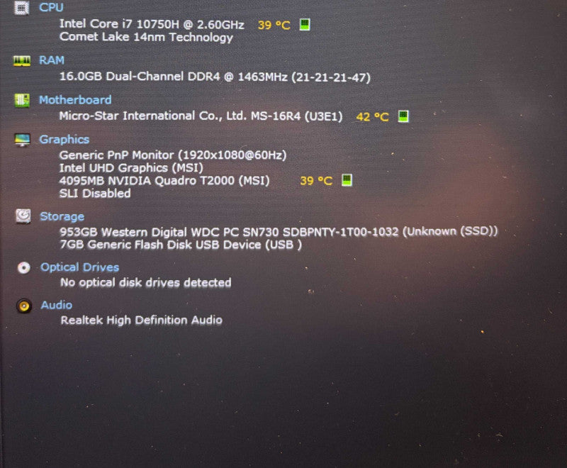 MSI 16R4 Workstation i7-10750H QUADRO T2000 4GB GPU 16GB RAM 1TB SSD READ  Lap200